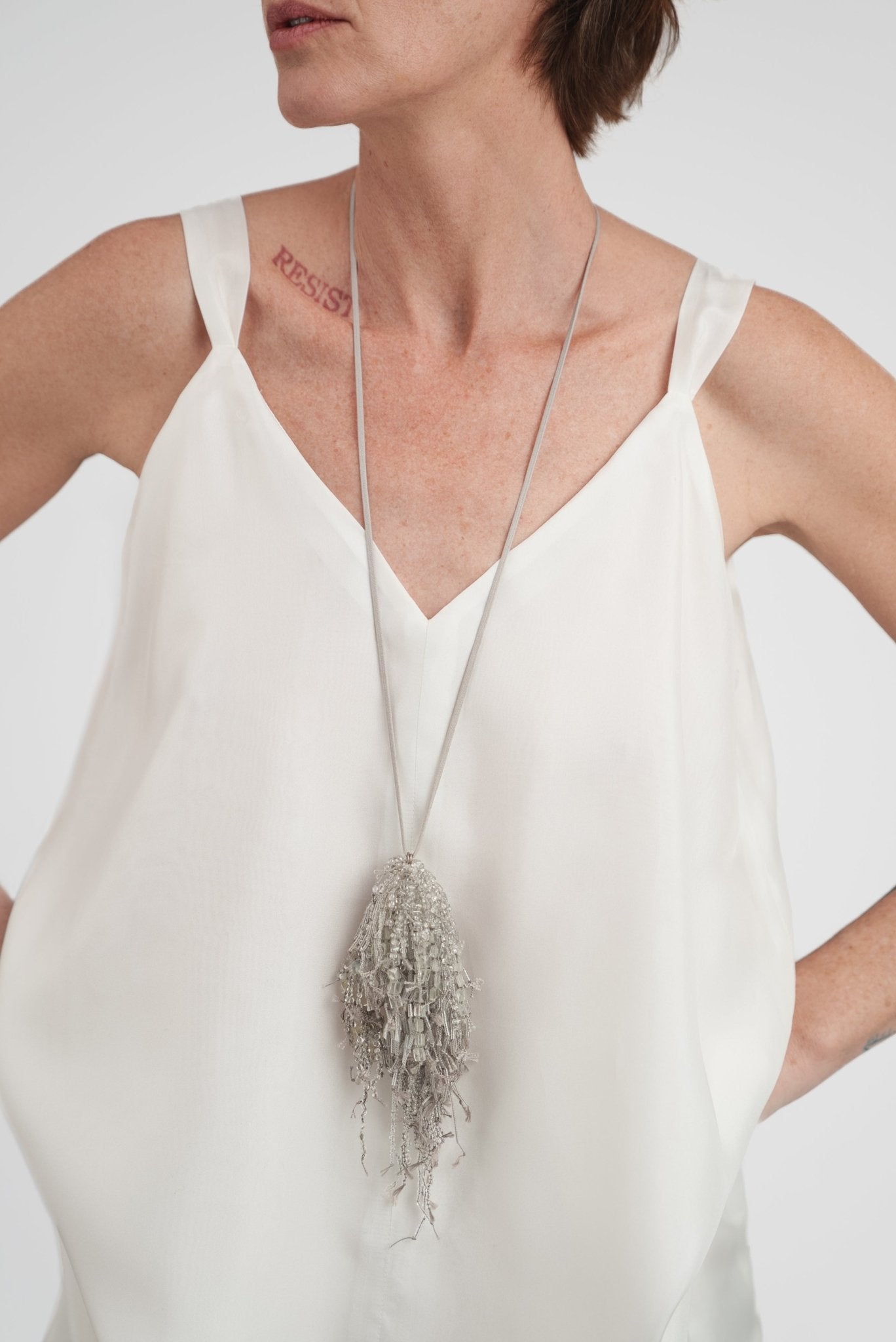 Beaded Cluster Necklace in Clear