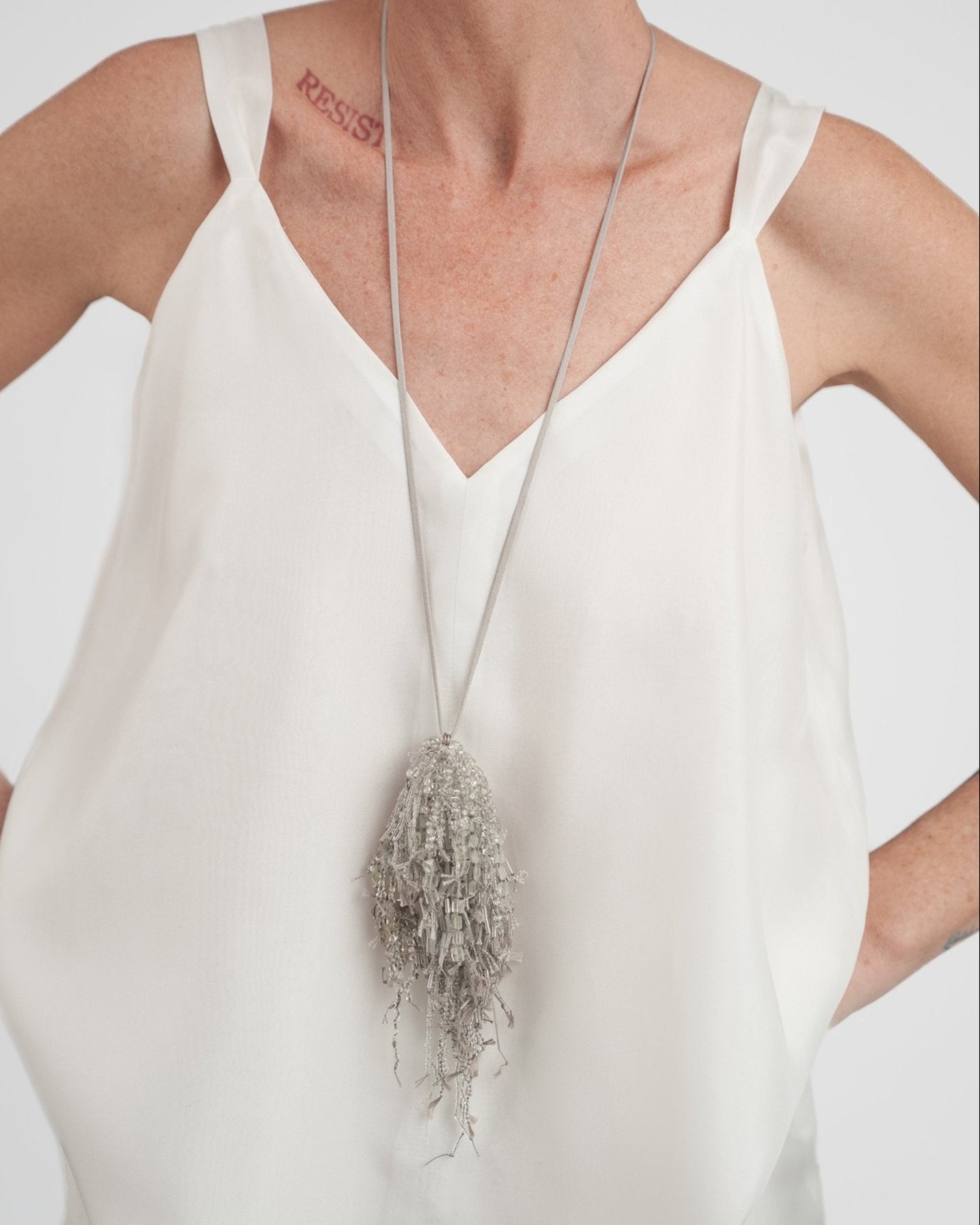 Beaded Cluster Necklace in Clear