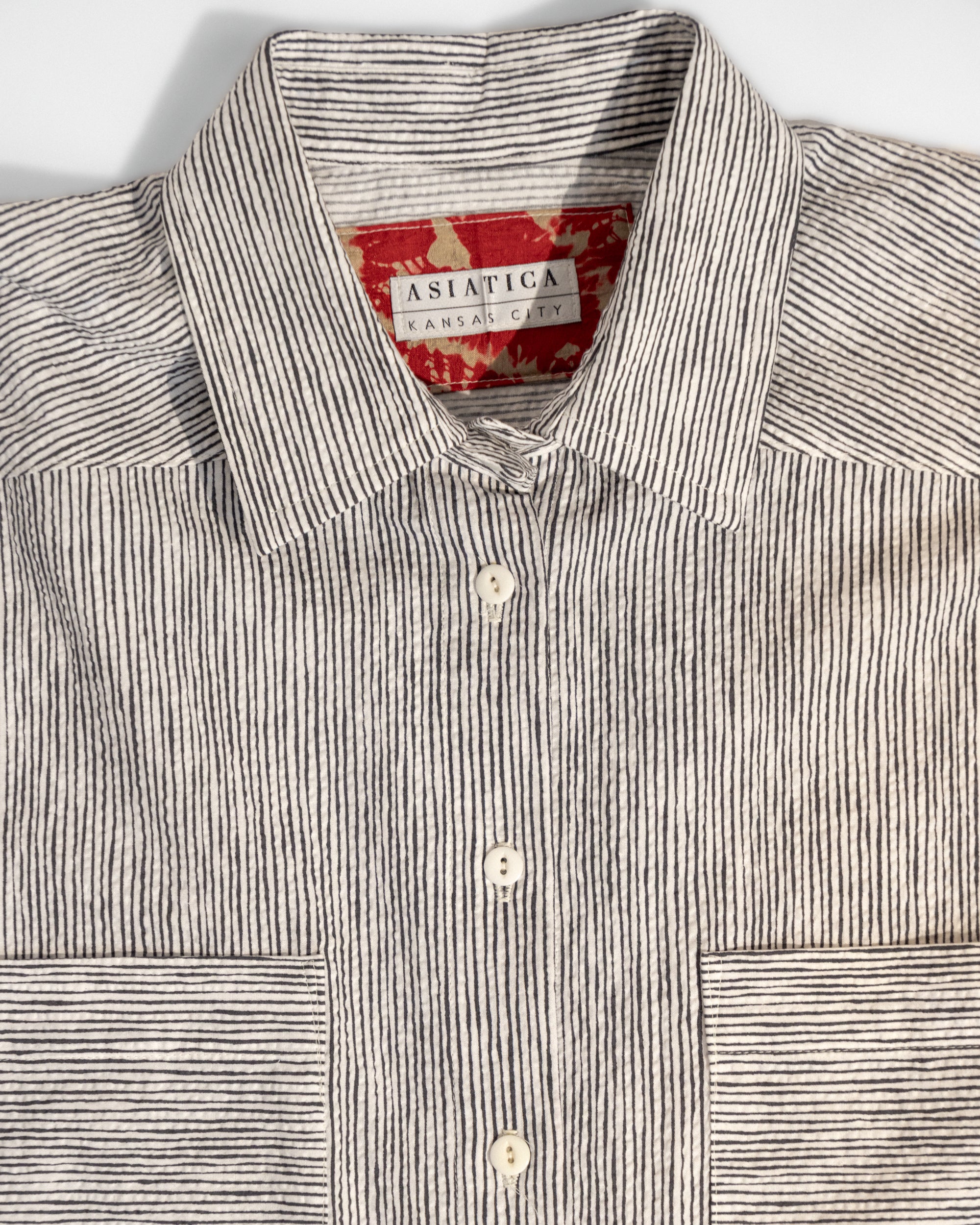Big Shirt in White and Black Striped Cotton Seersucker