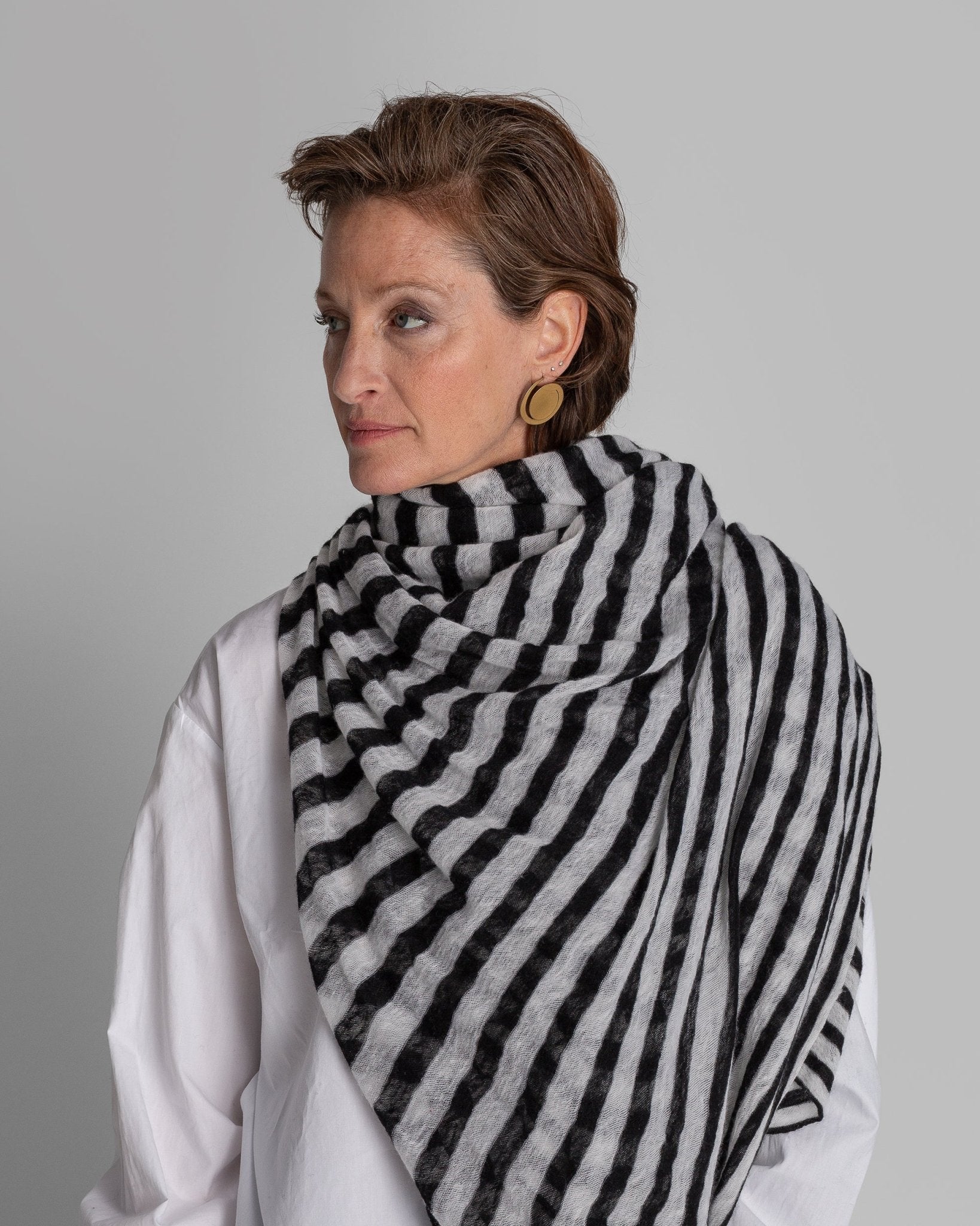 Black and White Striped Cashmere Scarf or StoleScarves