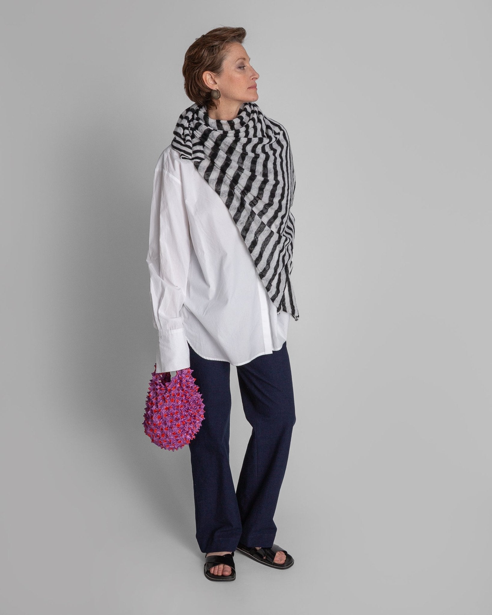 Black and White Striped Cashmere Scarf or StoleScarves