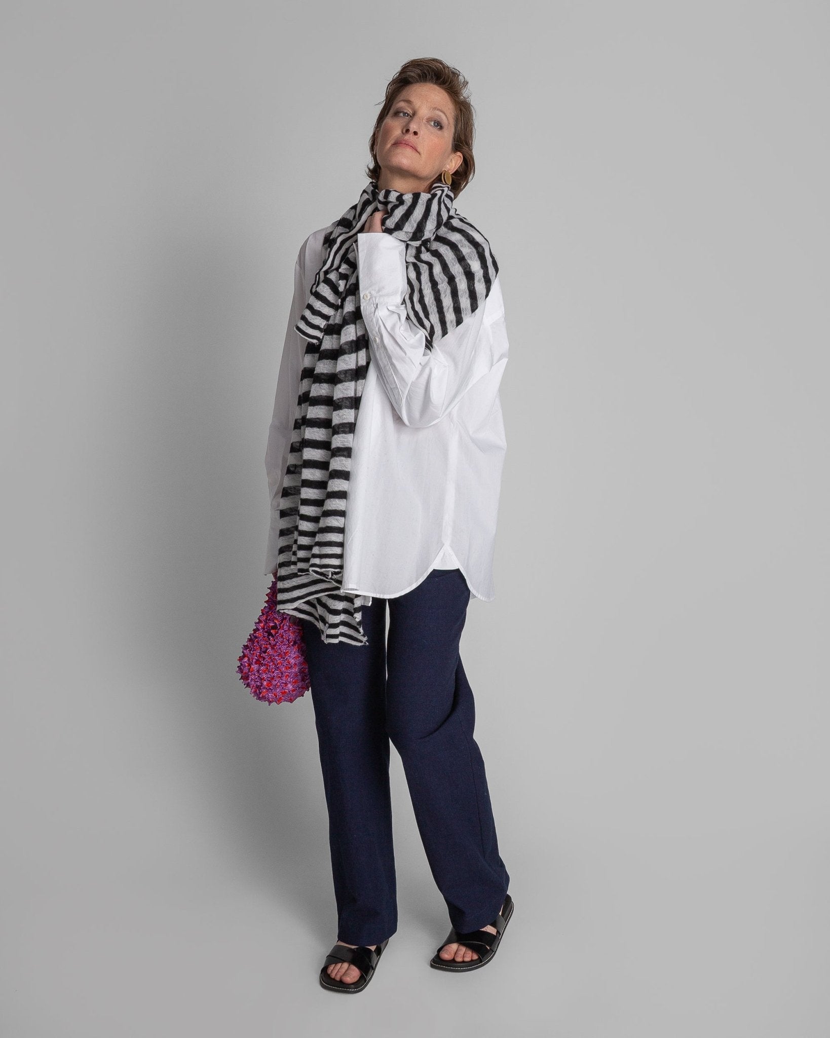 Black and White Striped Cashmere Scarf or StoleScarves