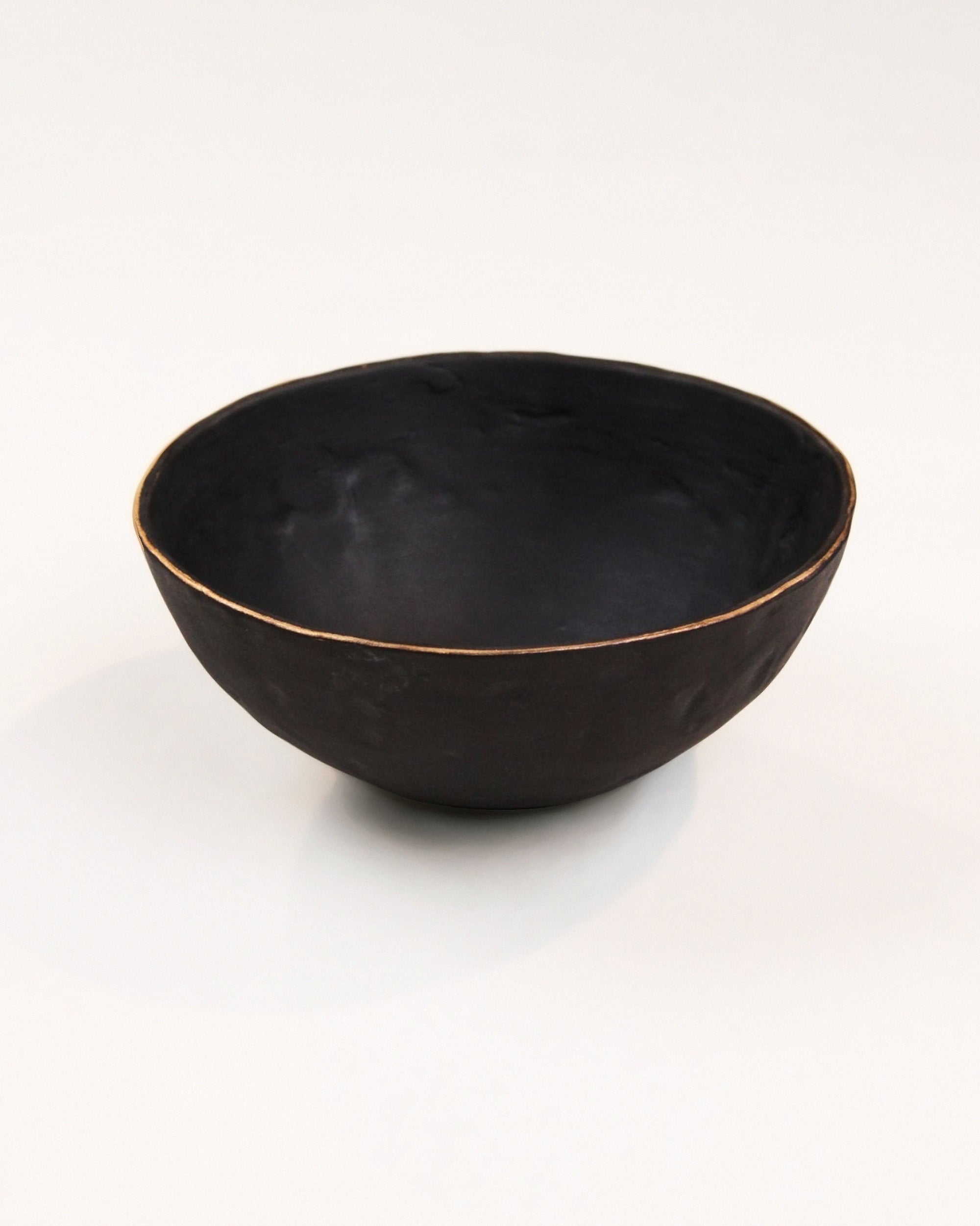 Black Stoneware Bowl with Gold Lip