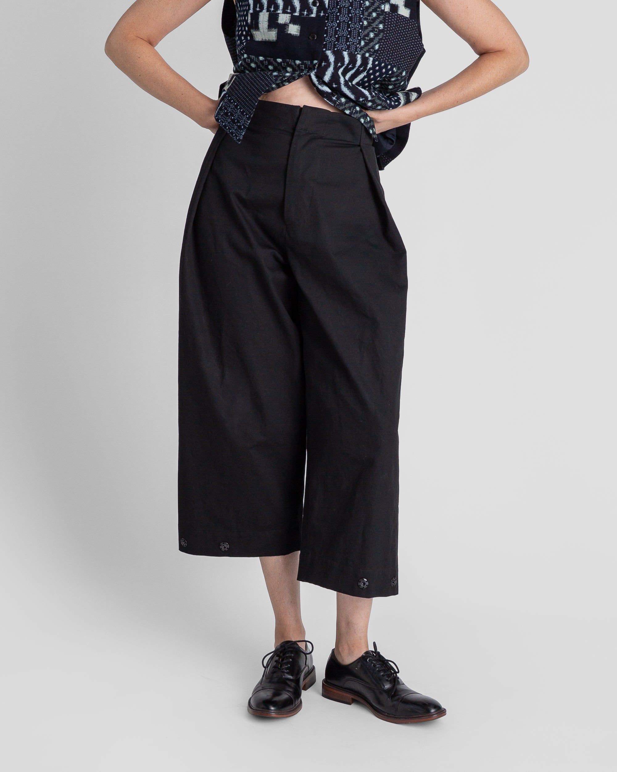 Snap Pant in Black Cotton Twill