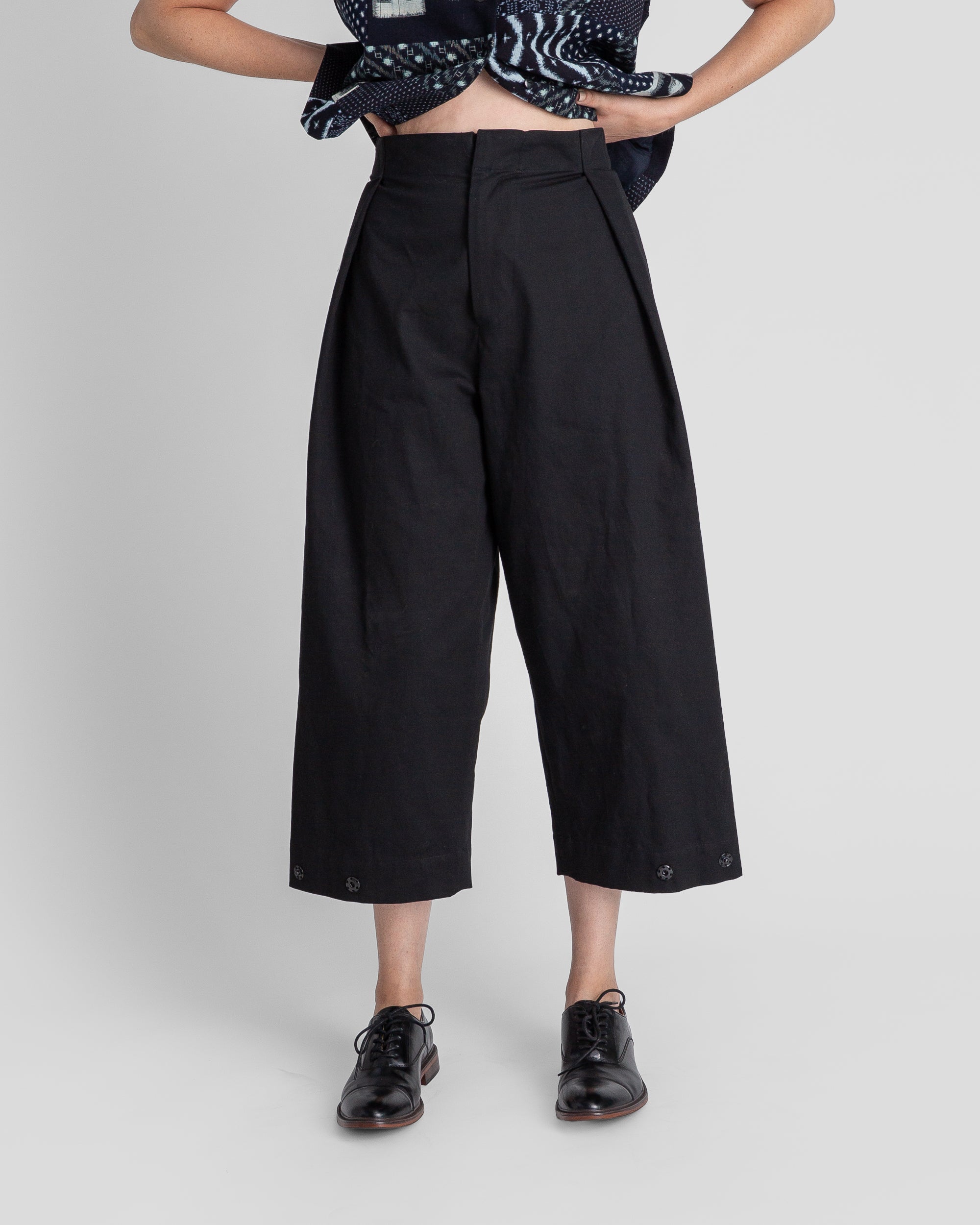 Snap Pant in Black Cotton Twill