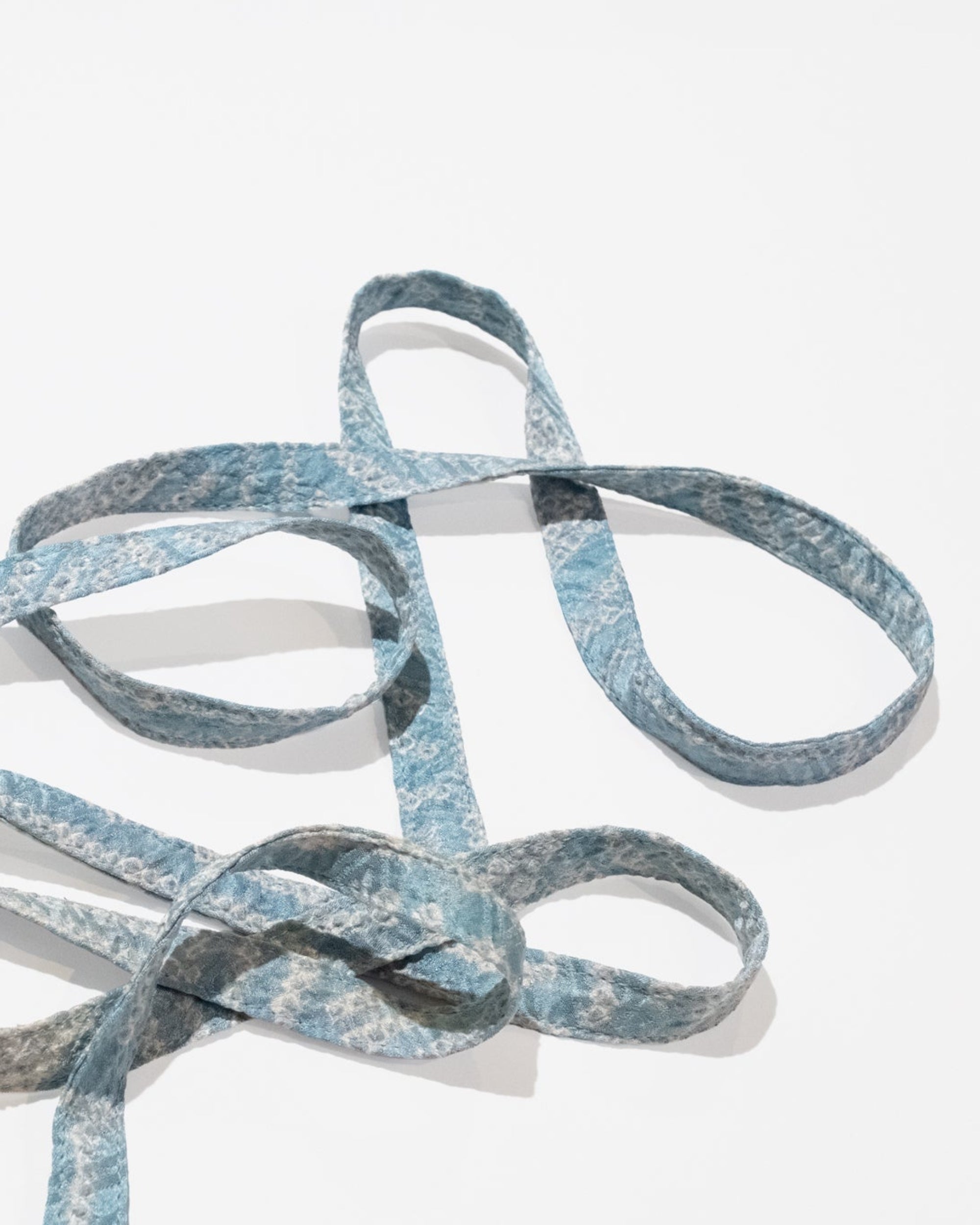 Skinny Ribbon Tie in Vintage Japanese Light Blue  and White tie-dyed Silk No.103