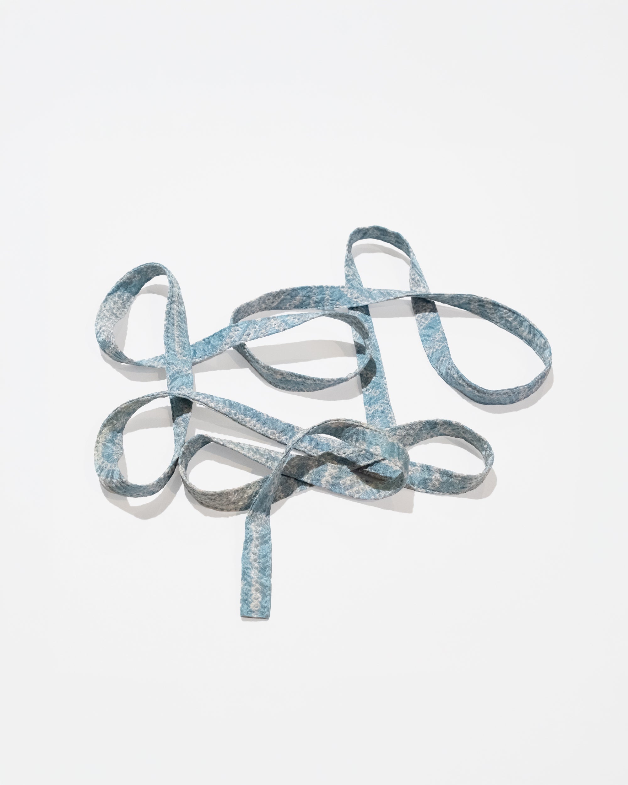 Skinny Ribbon Tie in Vintage Japanese Light Blue  and White tie-dyed Silk No.103