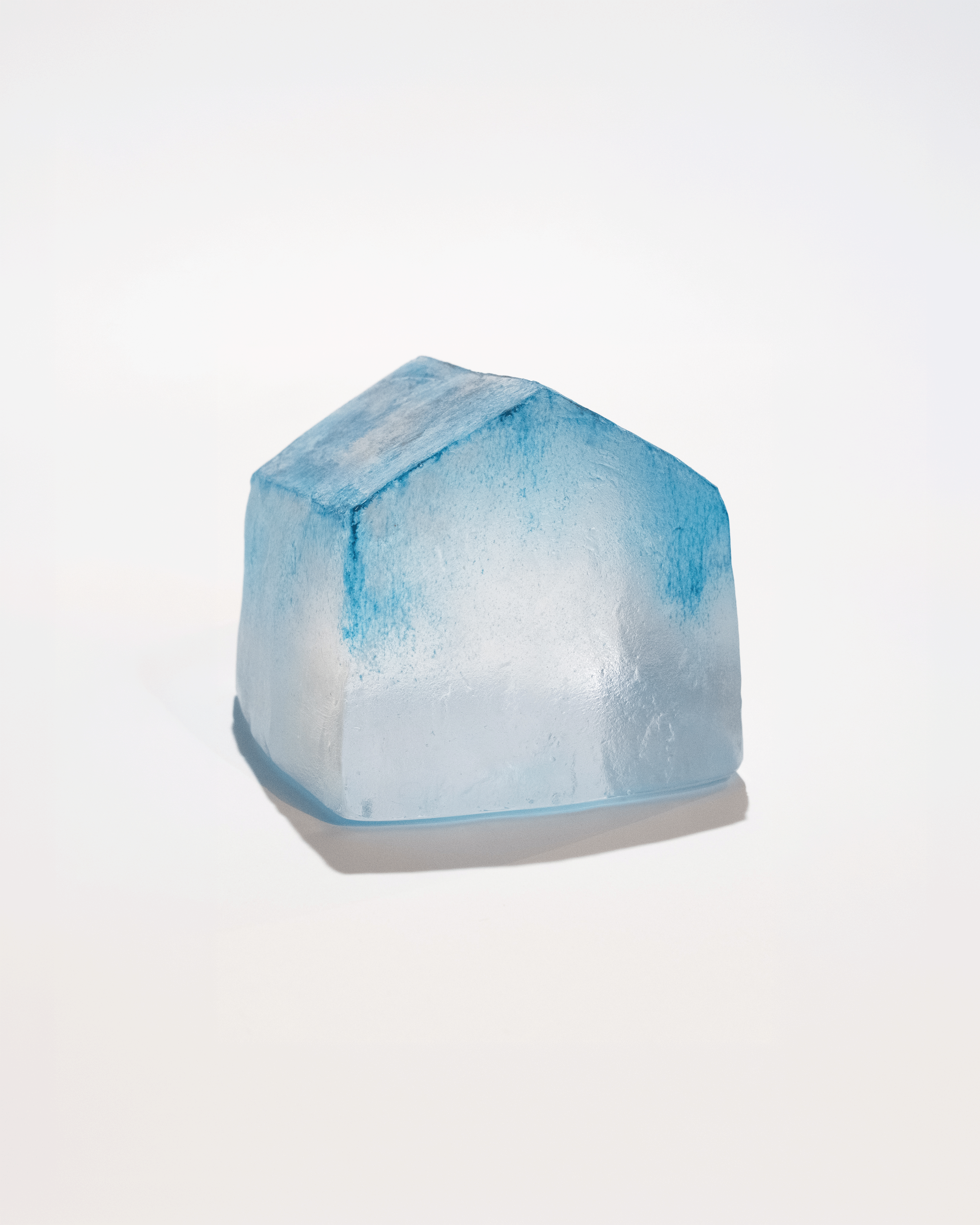 Icy-looking Clear Glass House With Blue "Frost"- Large