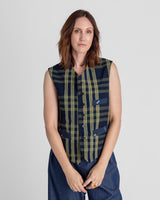 Japan Vest in Vintage Japanese Cotton Ikat Mix