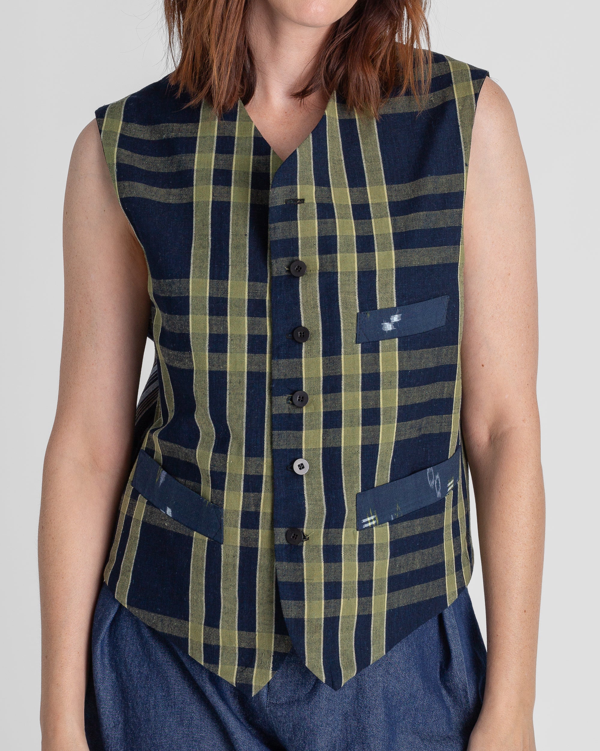 Japan Vest in Vintage Japanese Cotton Ikat Mix