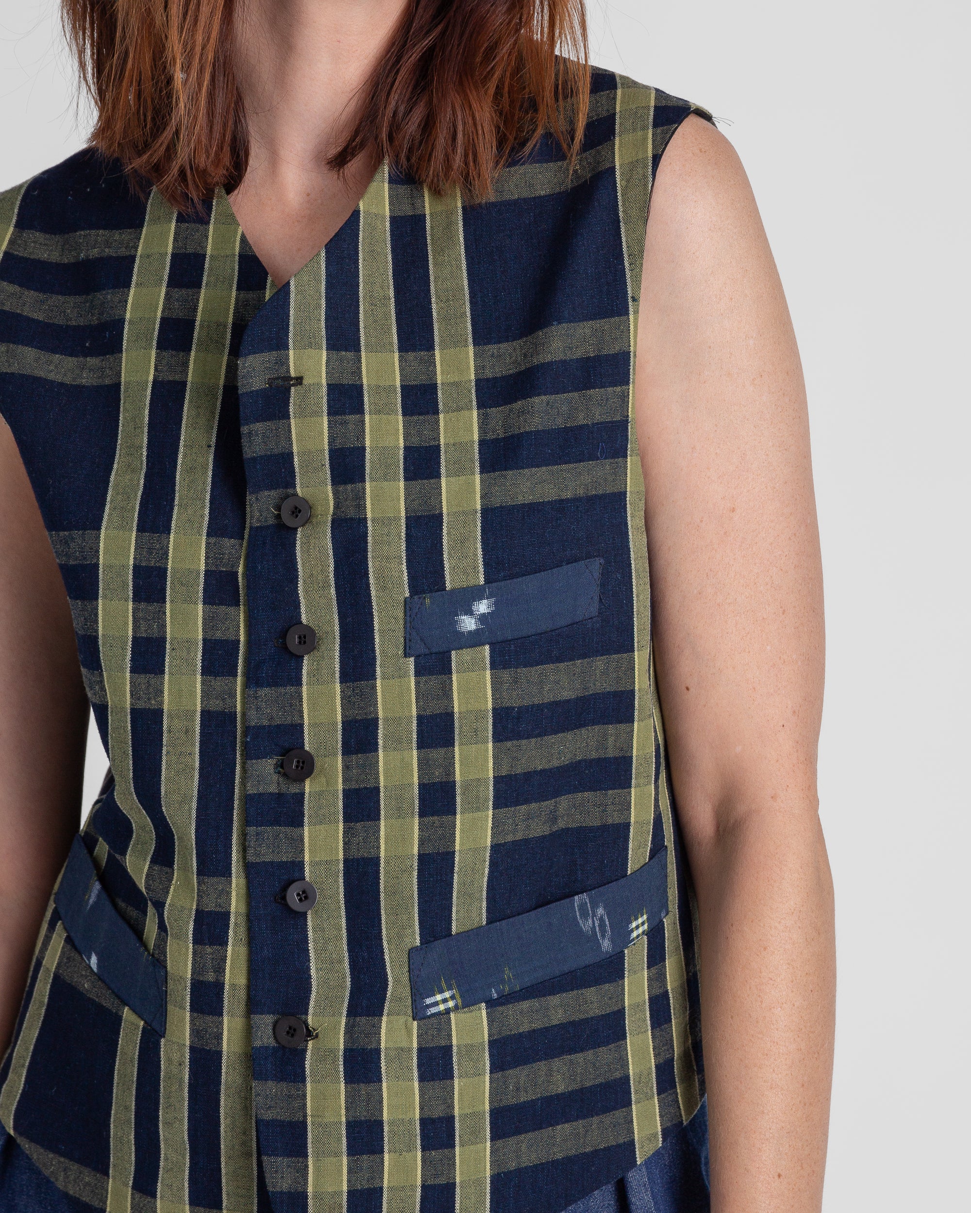 Japan Vest in Vintage Japanese Cotton Ikat Mix