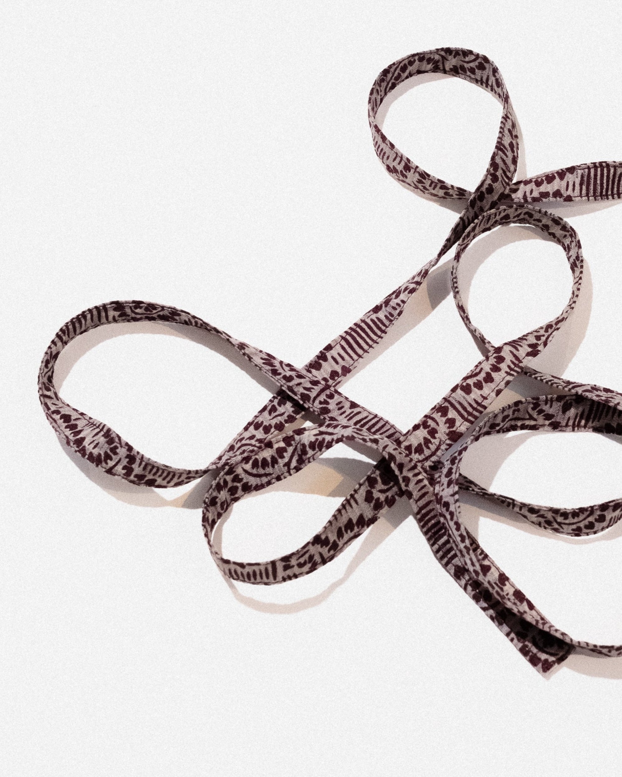 Skinny Ribbon Tie in Vintage Japanese Burgundy and Blue-gray Printed Silk No.104