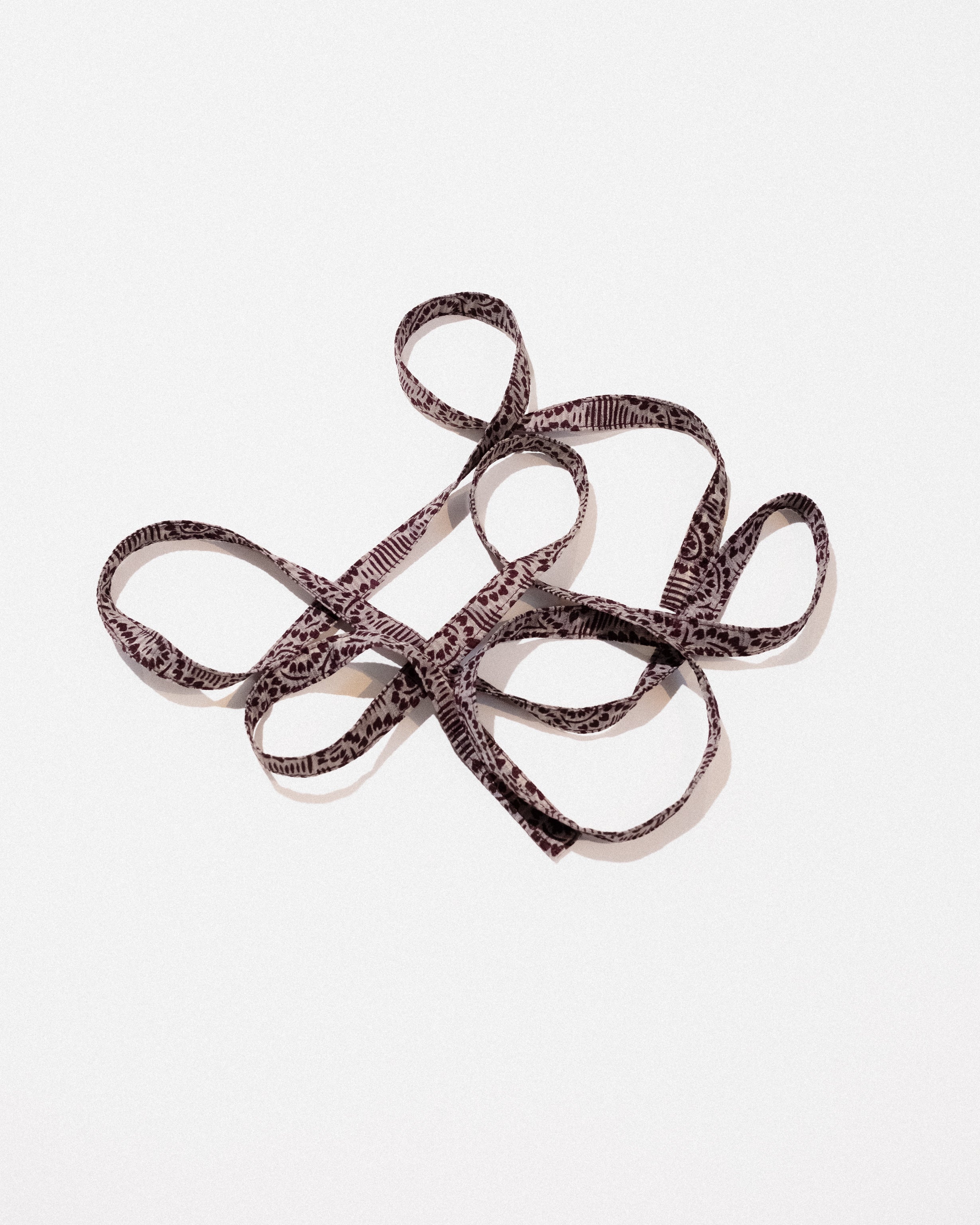 Skinny Ribbon Tie in Vintage Japanese Burgundy and Blue-gray Printed Silk No.104