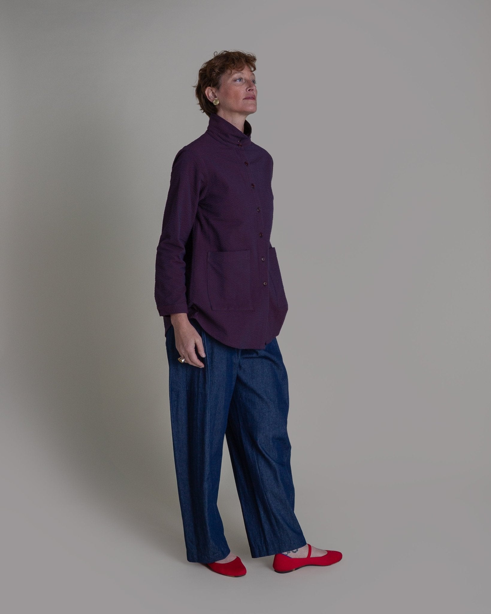 Casual Jacket in Deep Red and Navy SeersuckerCasual Jacket