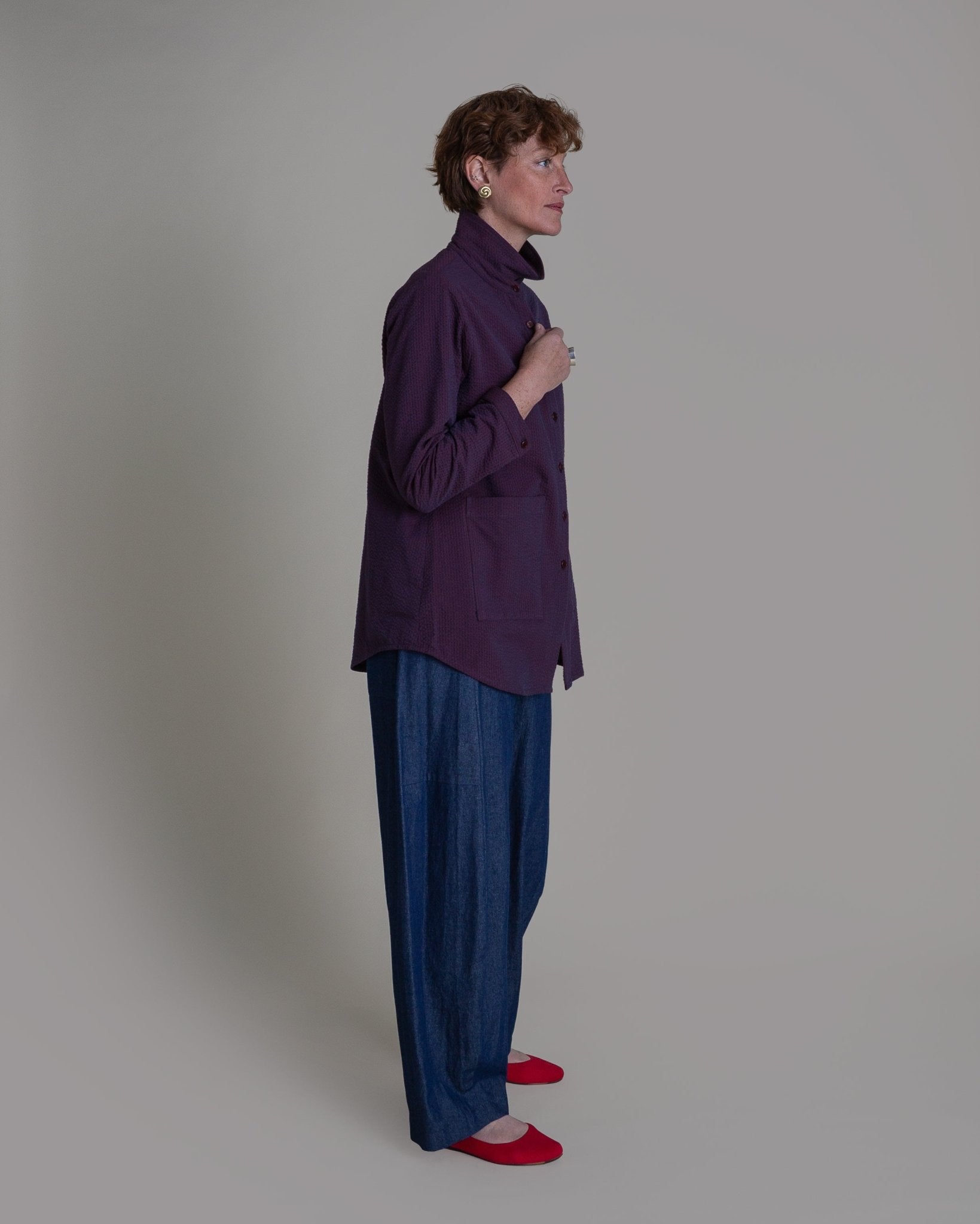 Casual Jacket in Deep Red and Navy SeersuckerCasual Jacket