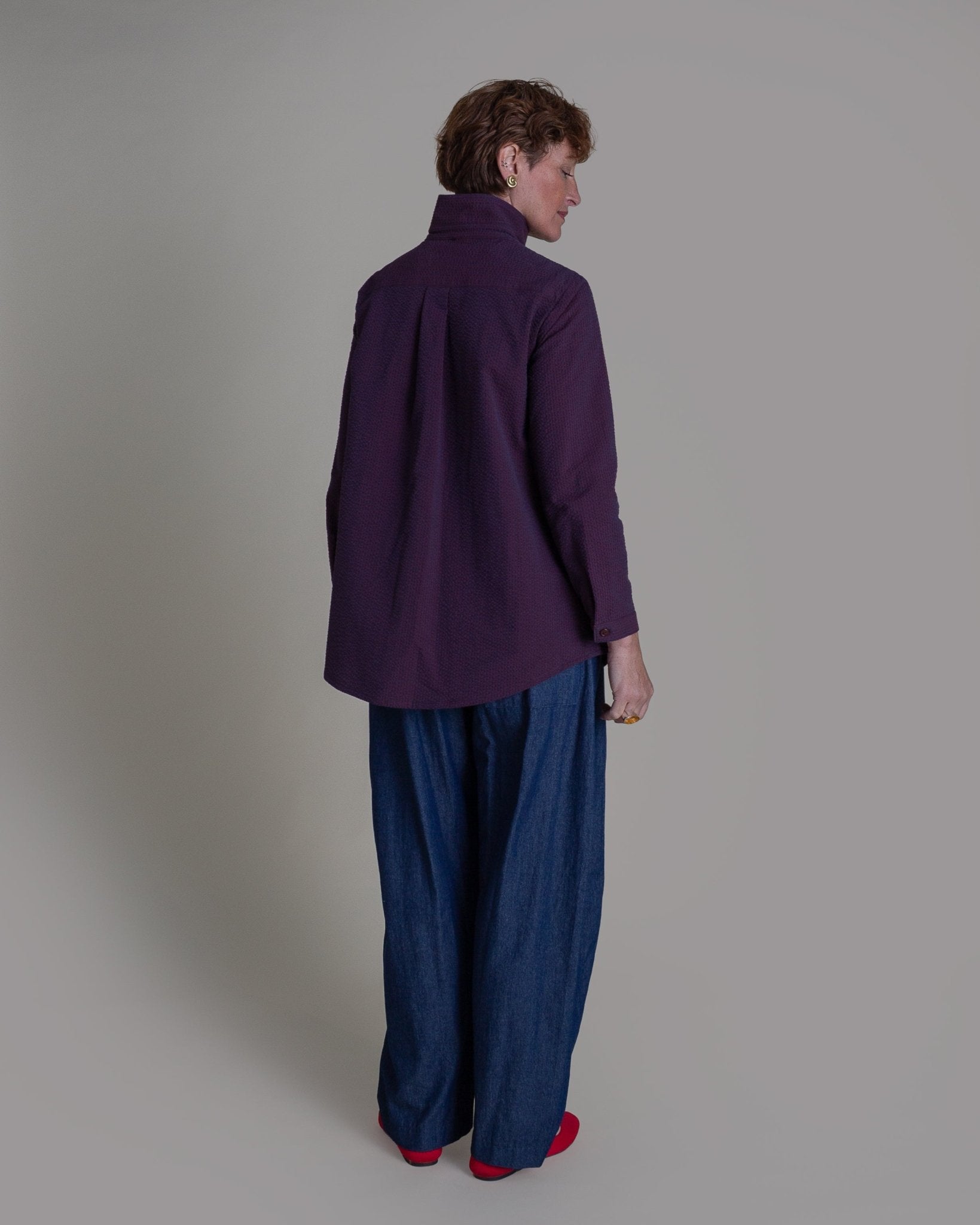 Casual Jacket in Deep Red and Navy SeersuckerCasual Jacket