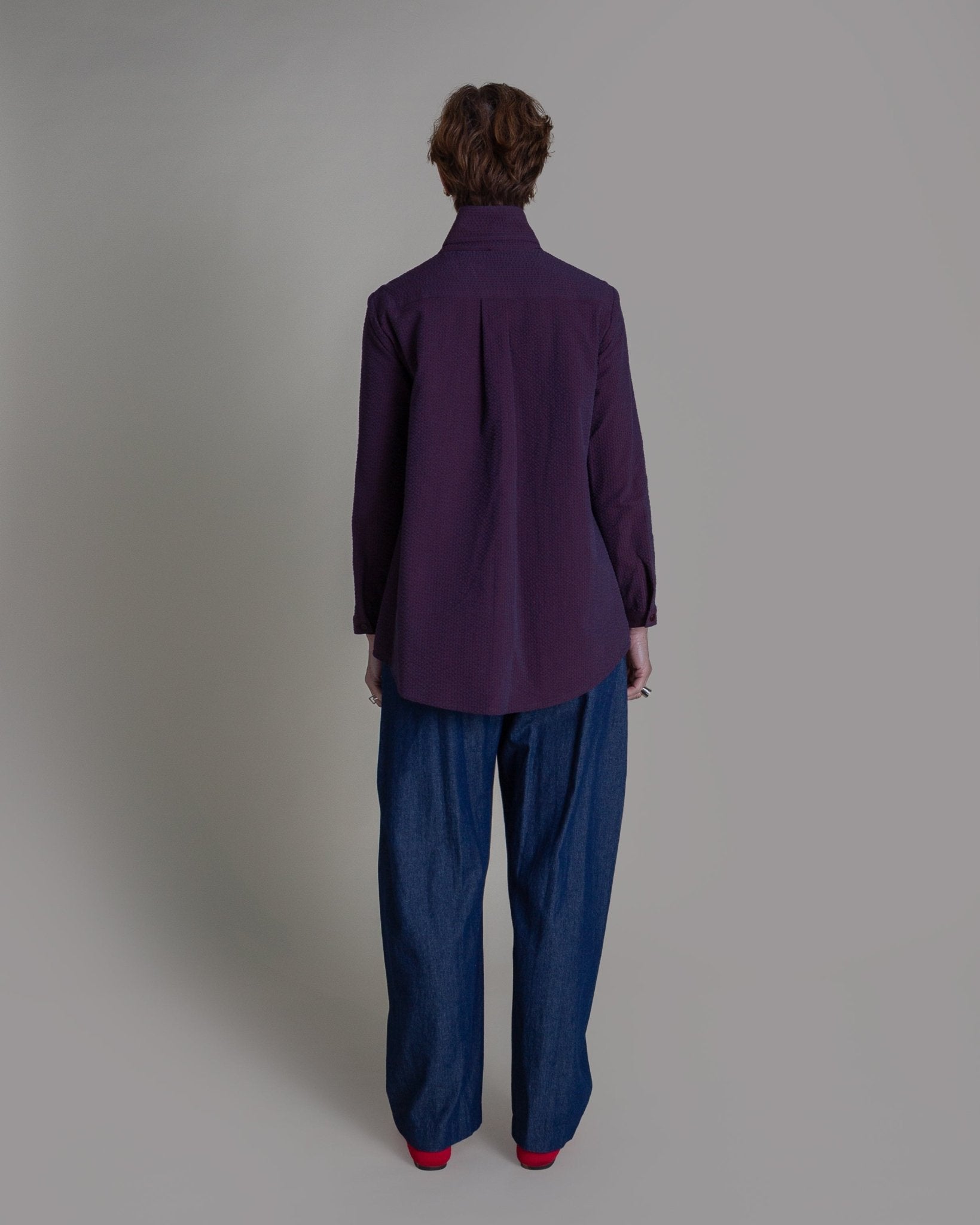 Casual Jacket in Deep Red and Navy SeersuckerCasual Jacket