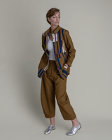 Casual Jacket in Tobacco Cotton Poplin with Pieced BarsCasual Jacket