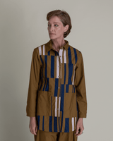 Casual Jacket in Tobacco Cotton Poplin with Pieced BarsCasual Jacket