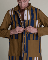 Casual Jacket in Tobacco Cotton Poplin with Pieced BarsCasual Jacket