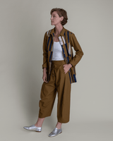Casual Jacket in Tobacco Cotton Poplin with Pieced BarsCasual Jacket