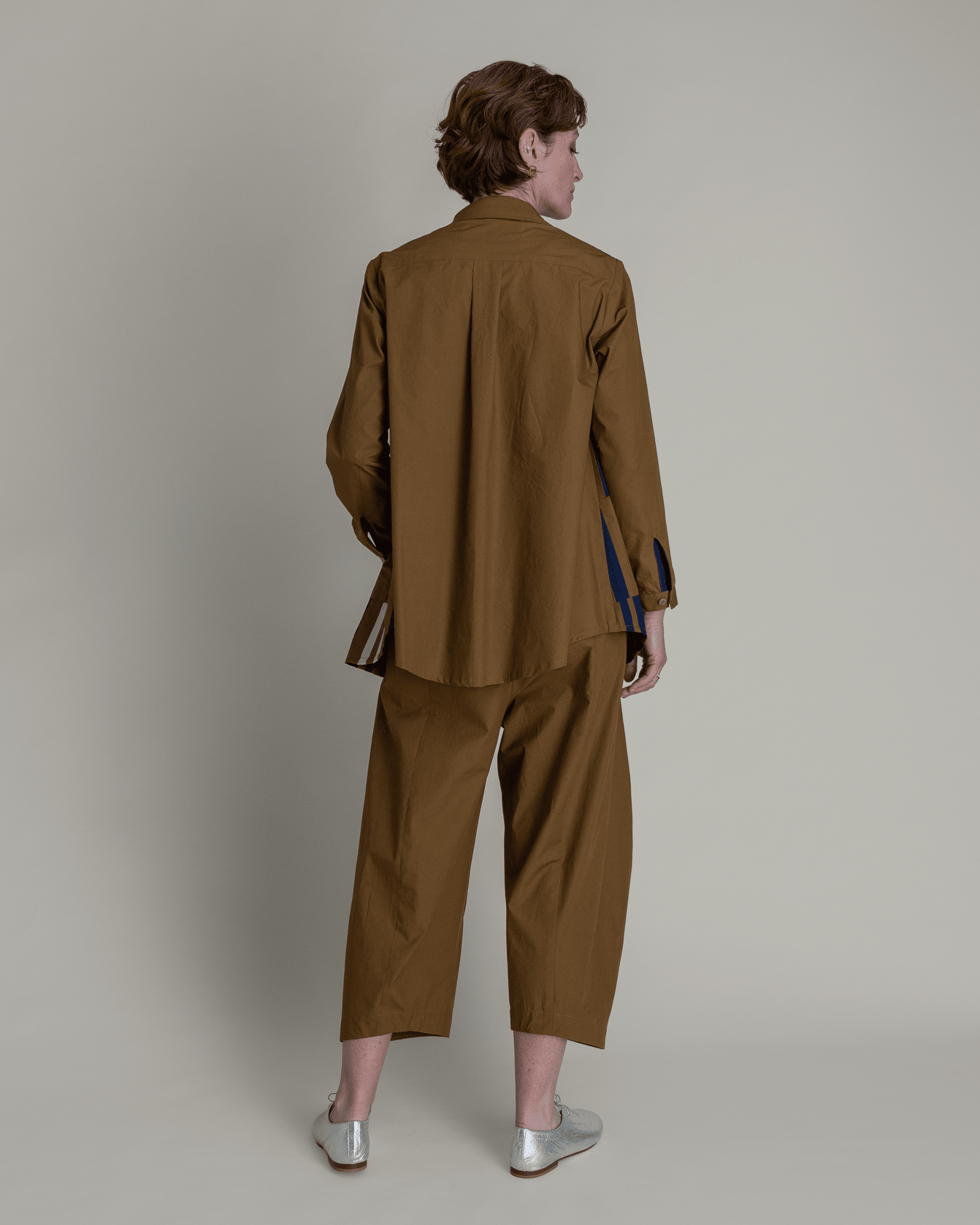 Casual Jacket in Tobacco Cotton Poplin with Pieced BarsCasual Jacket