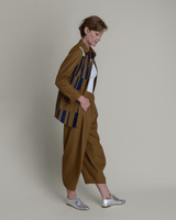 Casual Jacket in Tobacco Cotton Poplin with Pieced BarsCasual Jacket