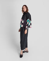 Mini Shirt in Black Cotton Poplin and Vintage Silk Ikat