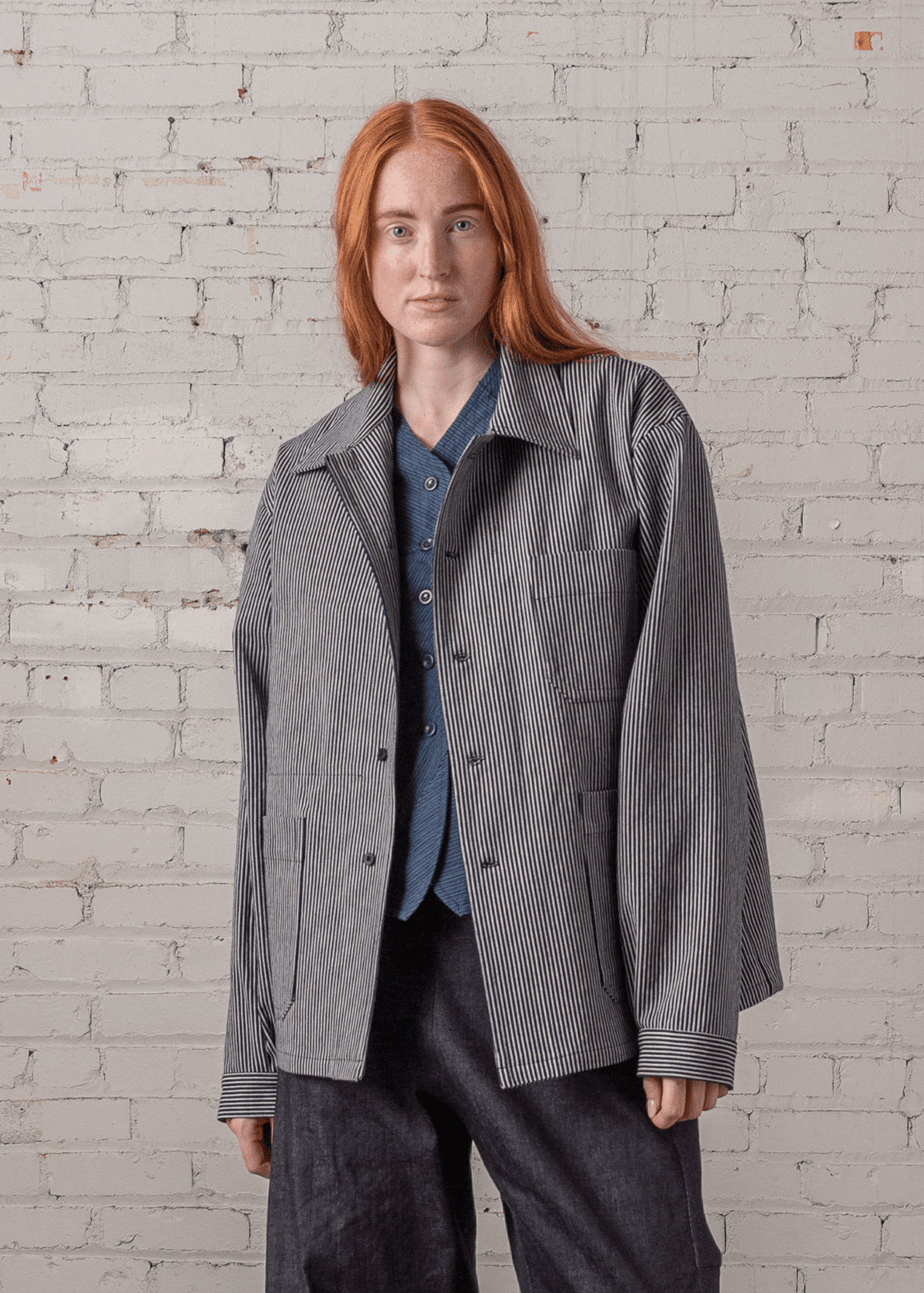 Chore Jacket in Cotton Denim Stripe