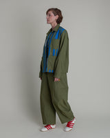 Chore Jacket in Green Cotton Poplin with Pieced BarsChore Jacket