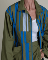 Chore Jacket in Green Cotton Poplin with Pieced BarsChore Jacket