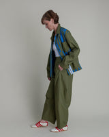 Chore Jacket in Green Cotton Poplin with Pieced BarsChore Jacket
