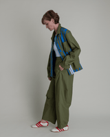 Chore Jacket in Green Cotton Poplin with Pieced BarsChore Jacket