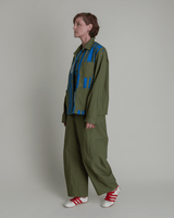 Chore Jacket in Green Cotton Poplin with Pieced BarsChore Jacket