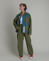Chore Jacket in Green Cotton Poplin with Pieced BarsChore Jacket