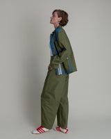 Chore Jacket in Green Cotton Poplin with Pieced BarsChore Jacket