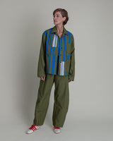 Chore Jacket in Green Cotton Poplin with Pieced BarsChore Jacket