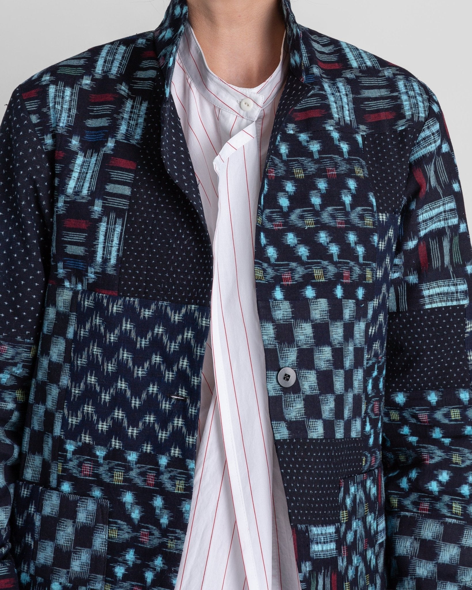 Christina Jacket in Vintage Japanese Cotton Indigo Ikat MixPieced & Patchwork