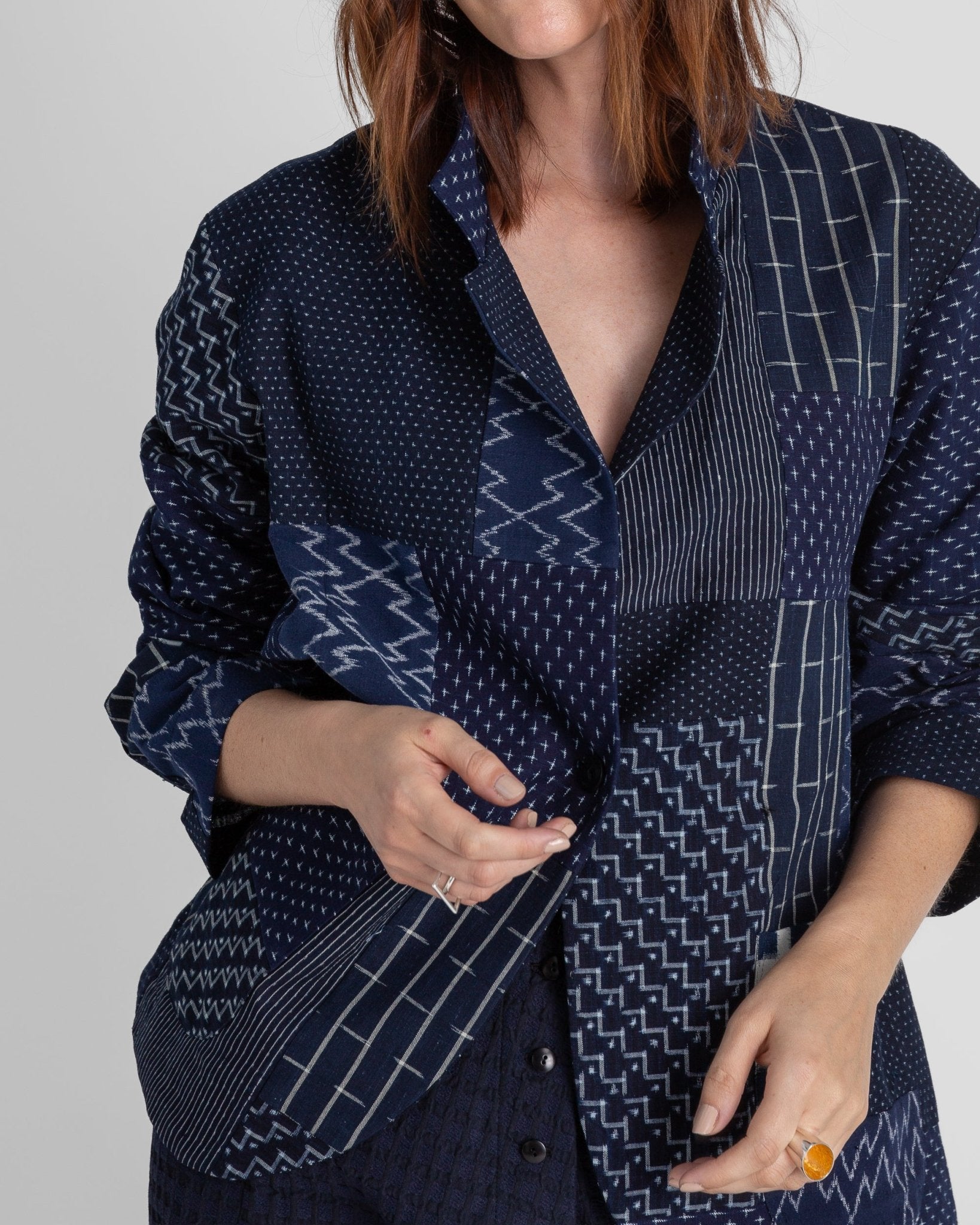 Christina Jacket in Vintage Japanese Indigo Ikat Cotton MixPieced & Patchwork