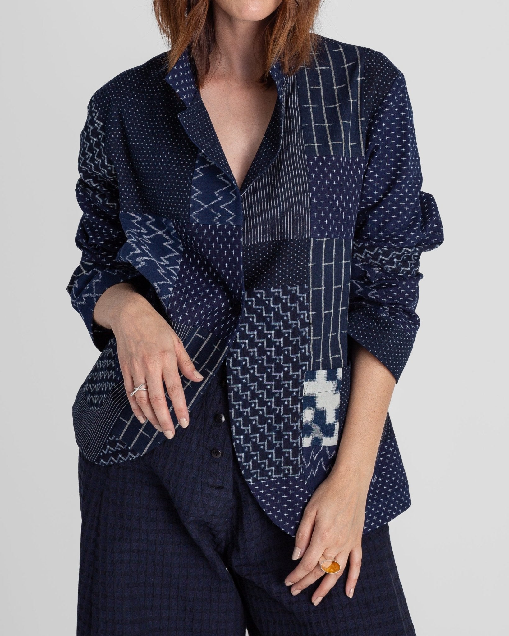 Christina Jacket in Vintage Japanese Indigo Ikat Cotton MixPieced & Patchwork