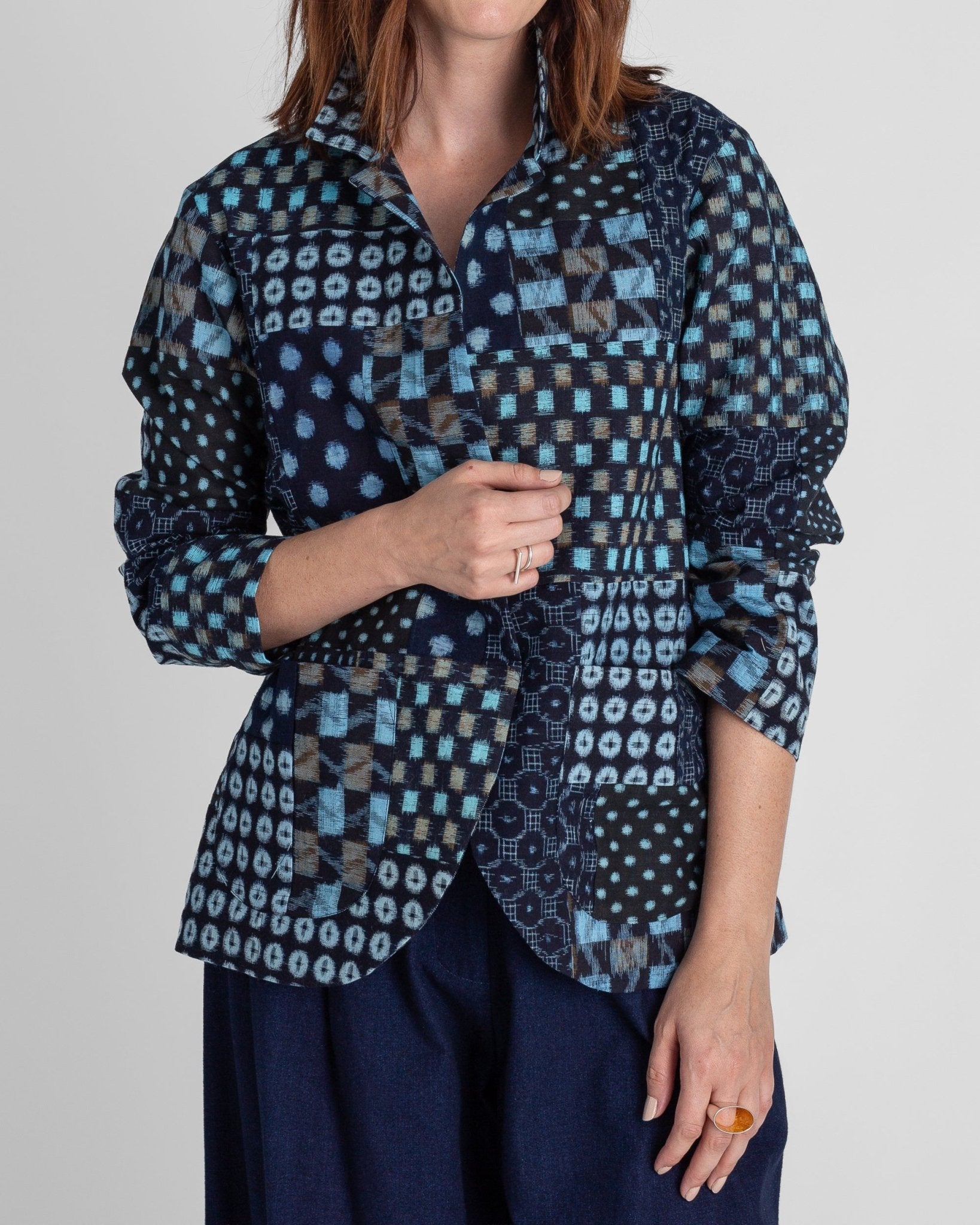 Christina Jacket in Vintage Japanese Indigo Ikat MixPieced & Patchwork