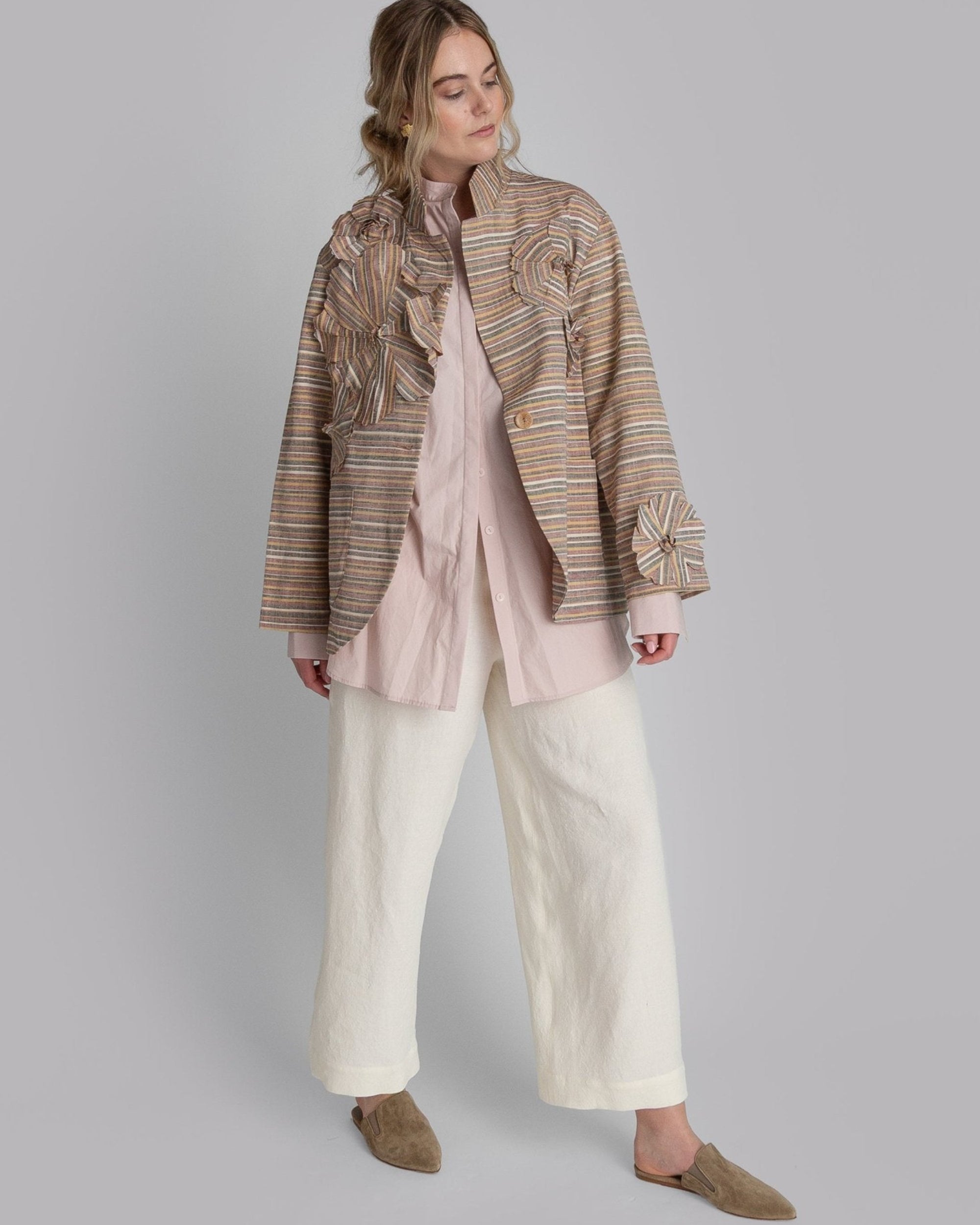 Christina Jacket in Vintage Japanese Striped Silk with Flowers