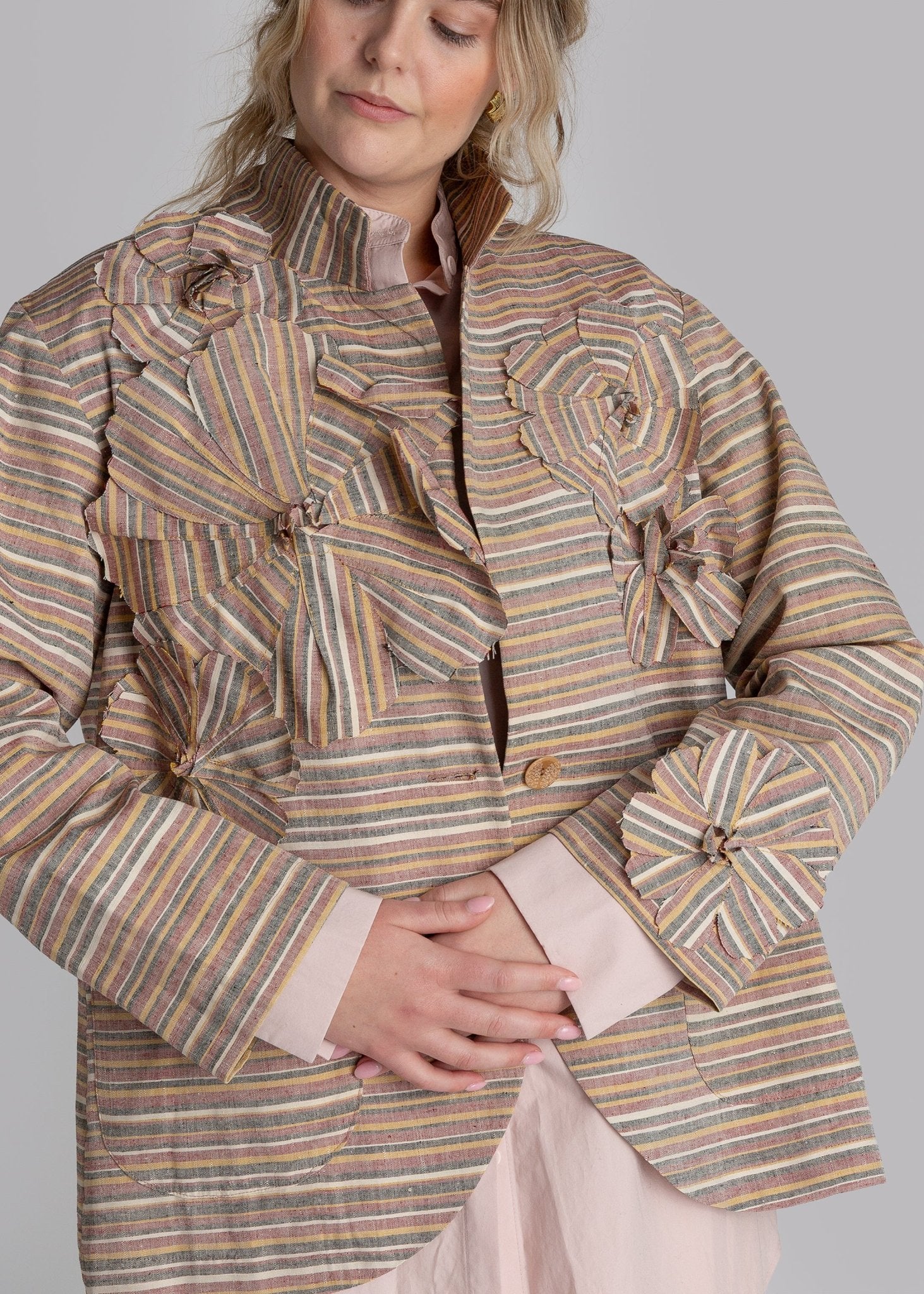Christina Jacket in Vintage Japanese Striped Silk with Flowers