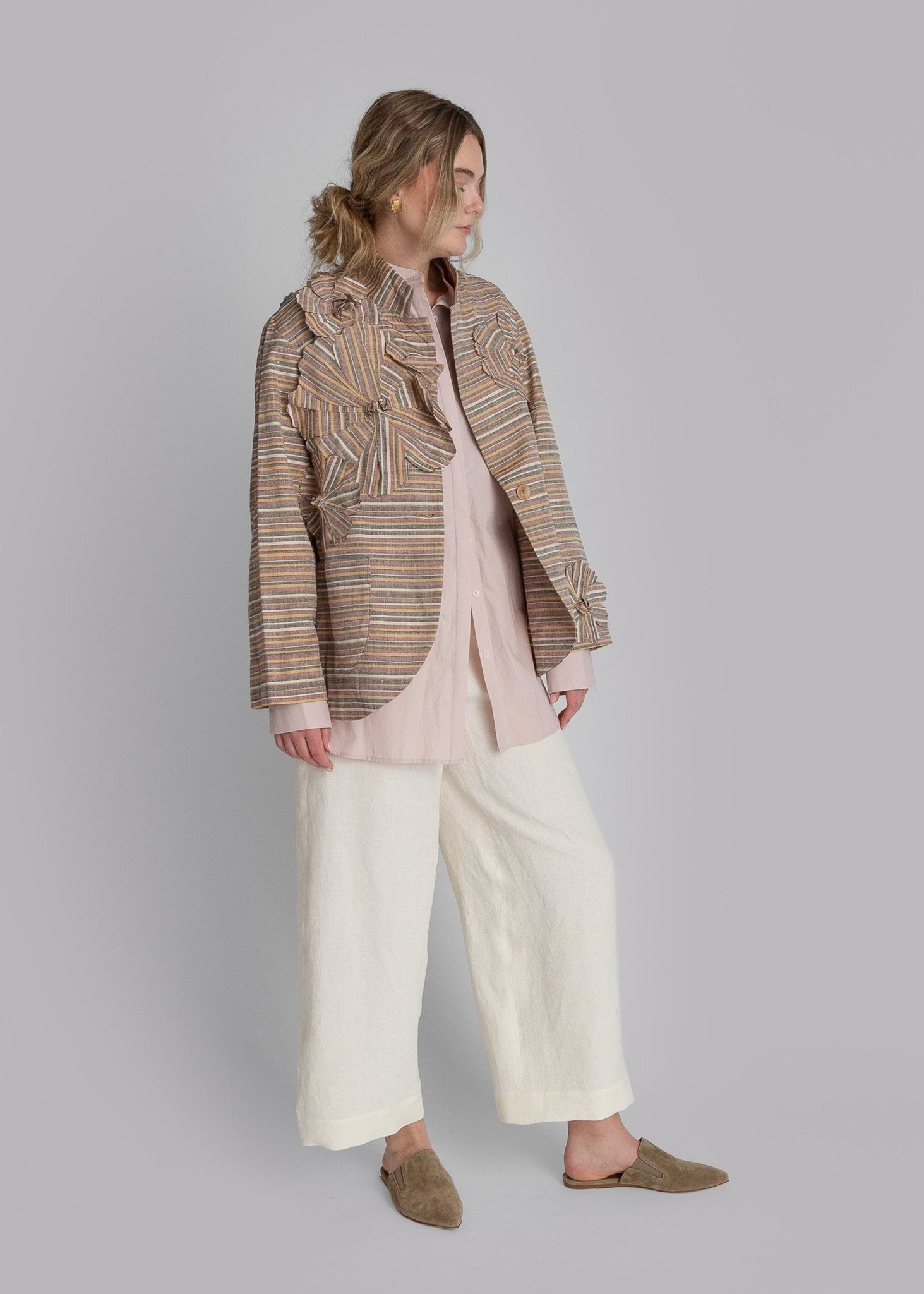 Christina Jacket in Vintage Japanese Striped Silk with Flowers