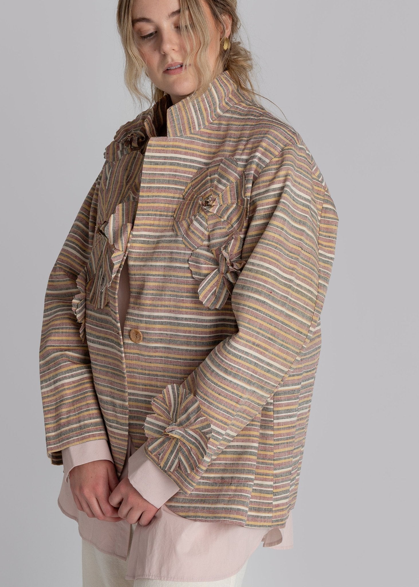 Christina Jacket in Vintage Japanese Striped Silk with Flowers