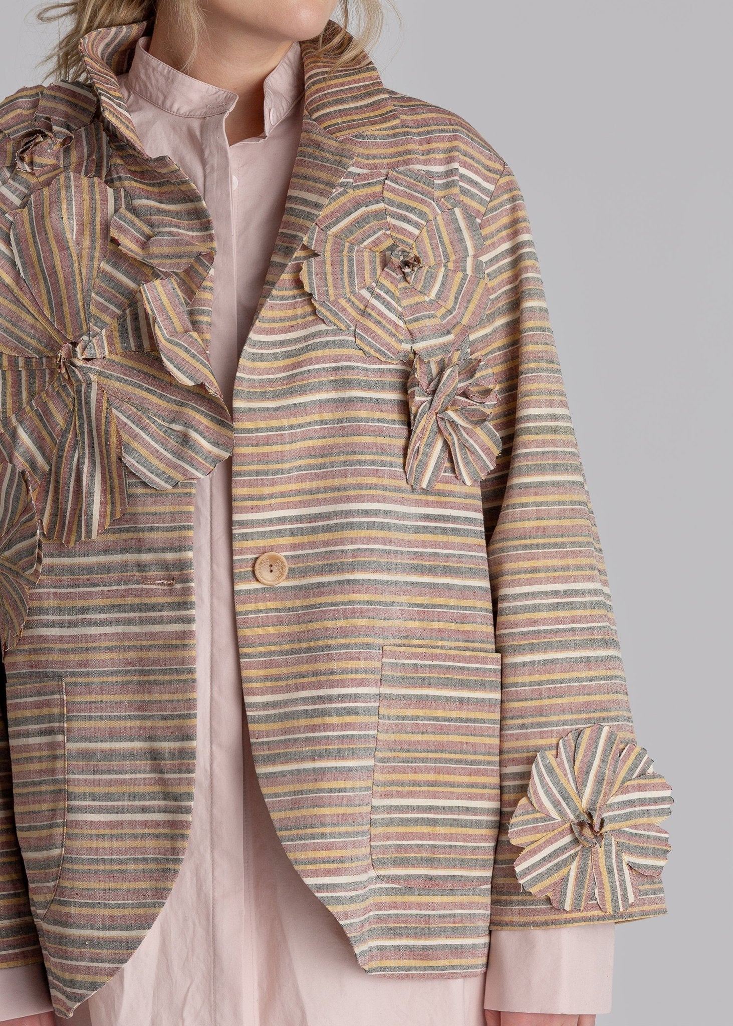 Christina Jacket in Vintage Japanese Striped Silk with Flowers