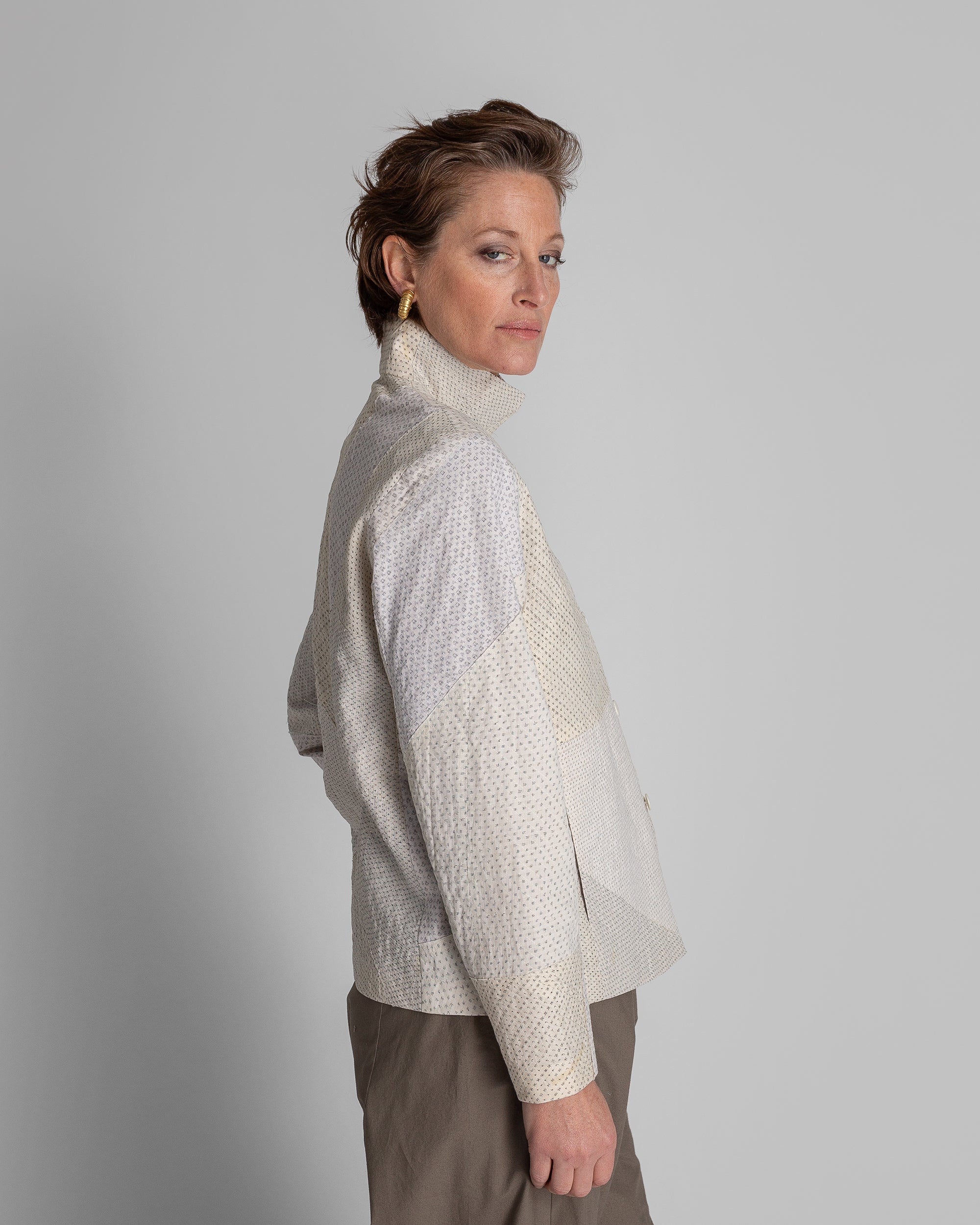 Cropped Omni Jacket in Raw-Pieced Linen Ikat