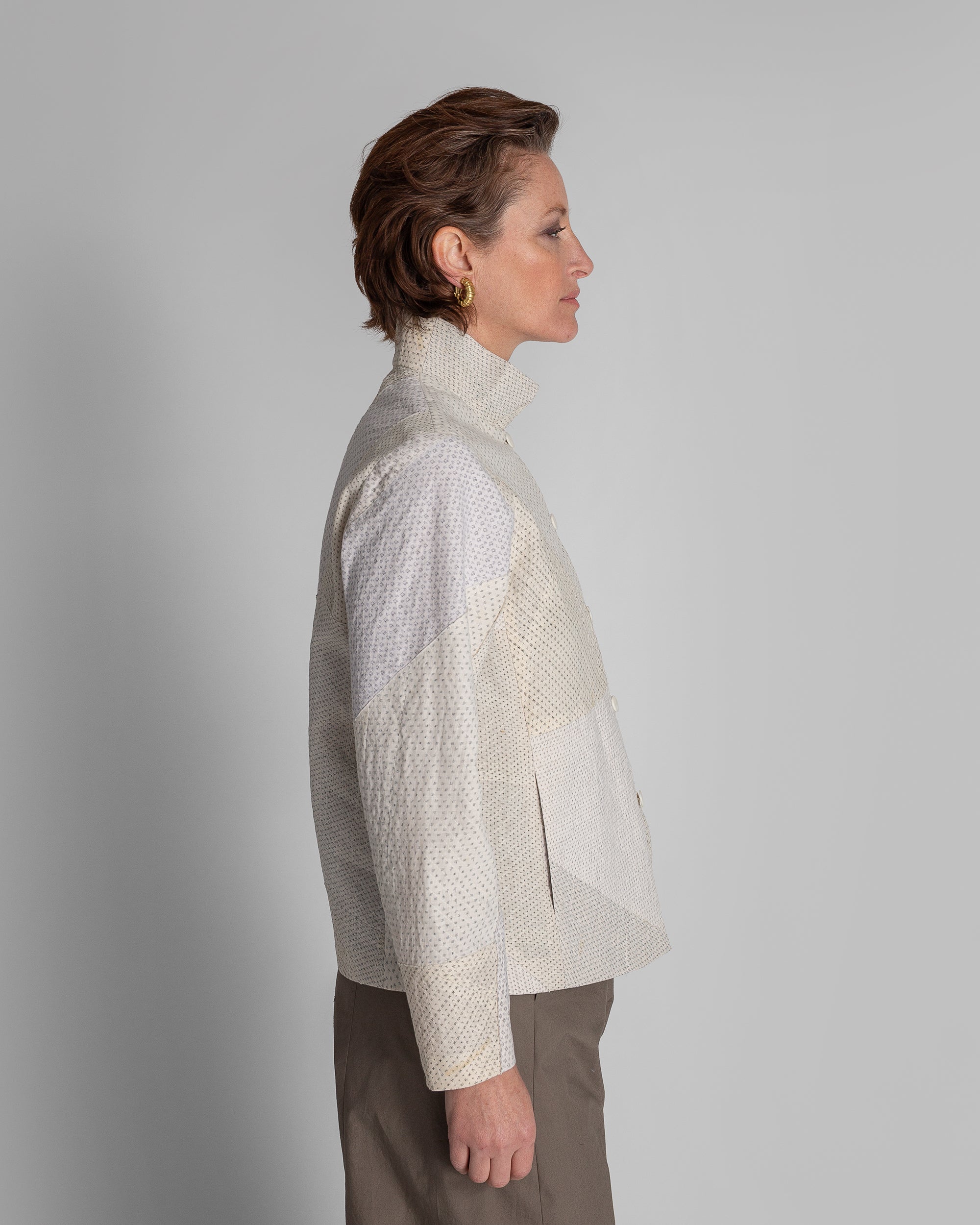 Cropped Omni Jacket in Raw-Pieced Linen Ikat