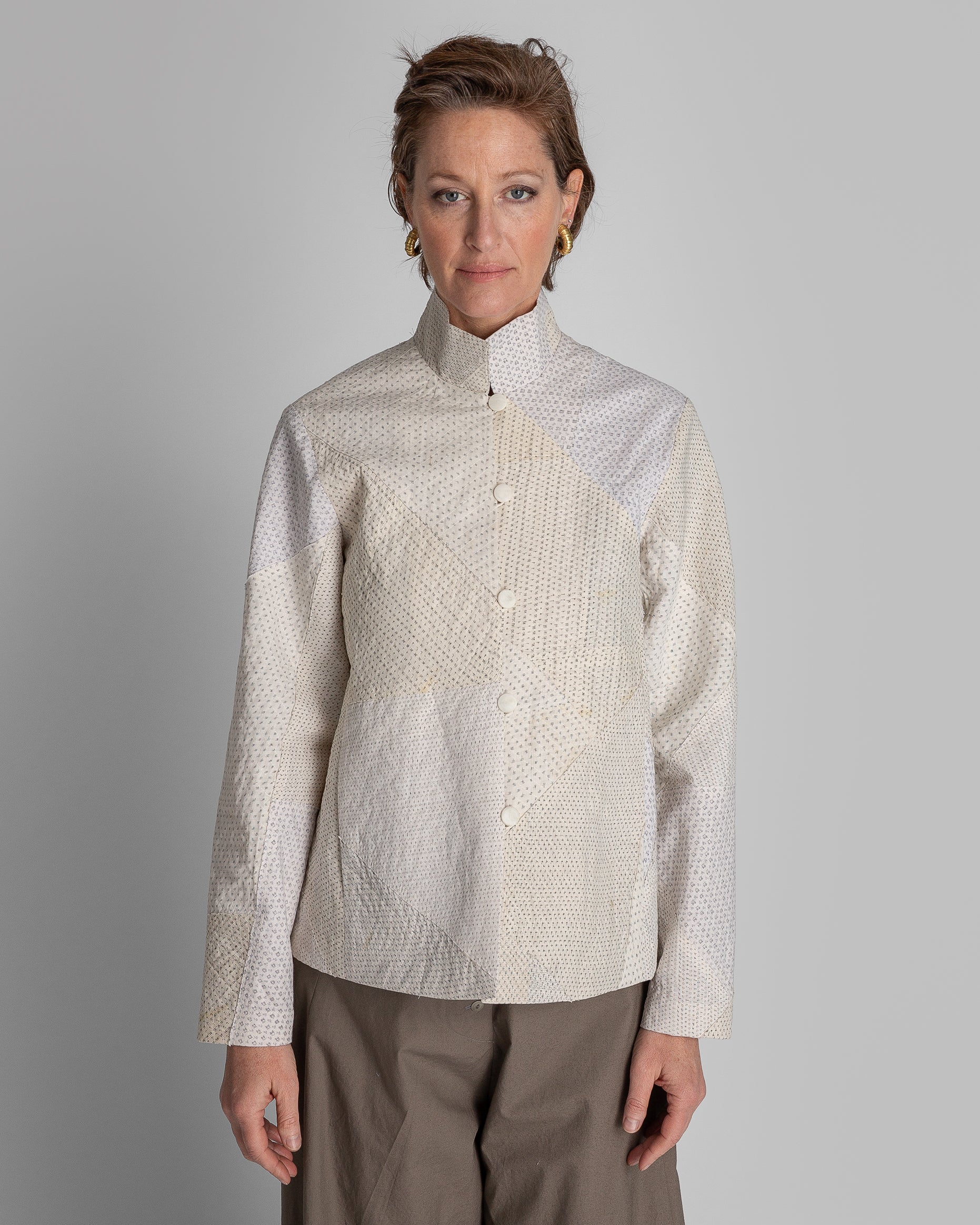 Cropped Omni Jacket in Raw-Pieced Linen Ikat