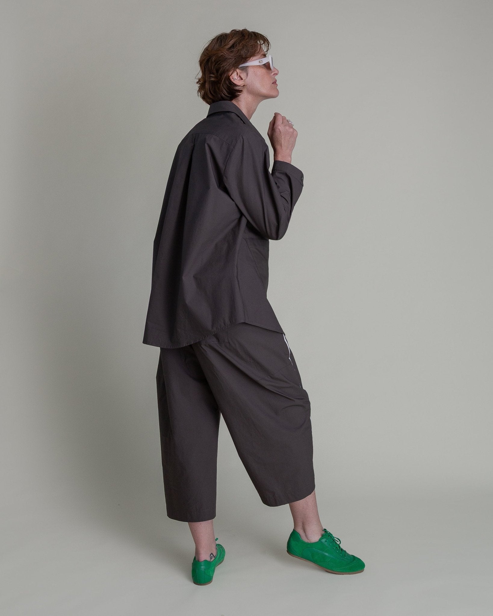 Cropped Curve Pant in Ash Grey Cotton Poplin with PipingCurve Pants
